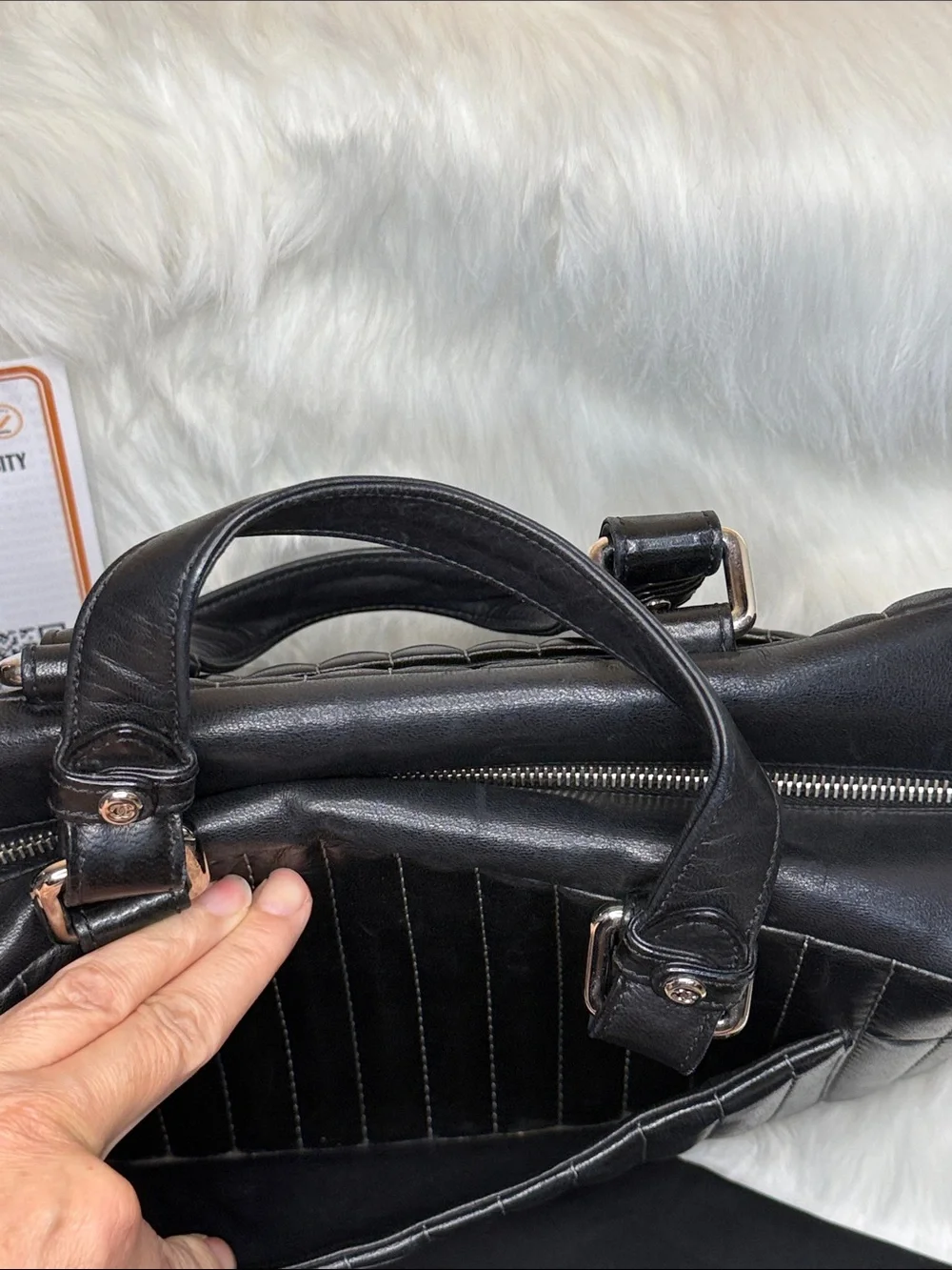 CHANEL Black Quilted Leather Top-Handle Bag